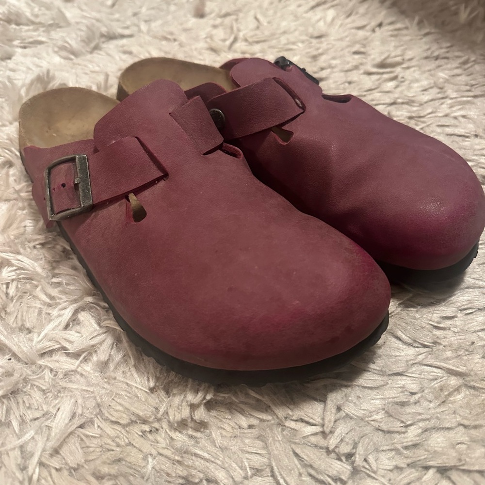 Birkenstock Purple Suede Clogs Boston